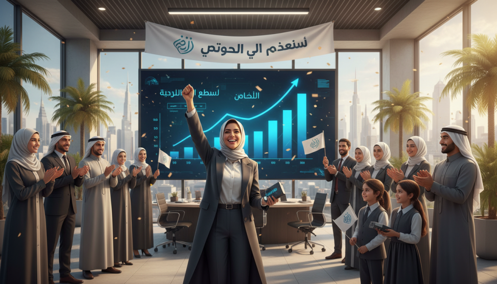 رائد أعمال ناجح يحتفل بنجاح مشروعه